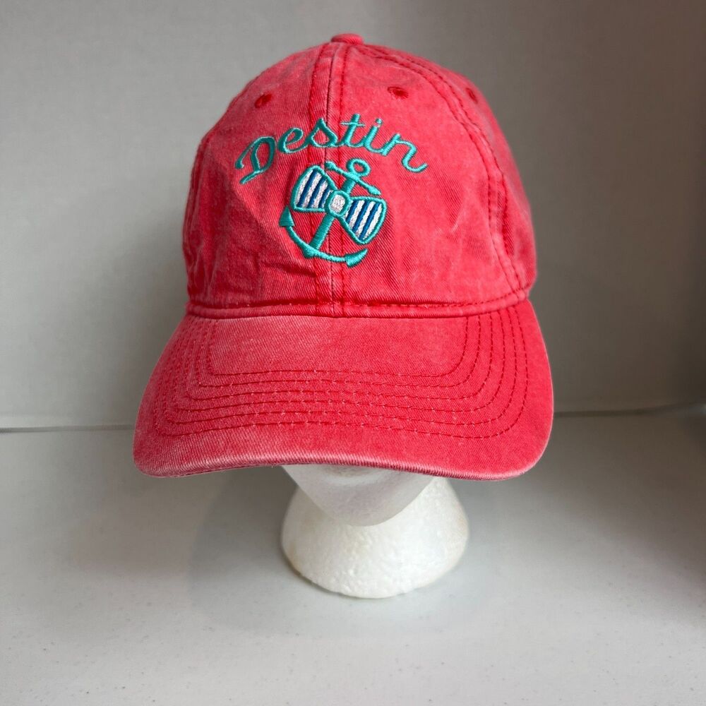 Destin Florida Hat Coral Pink Turquoise Anchor One Size Adjustable